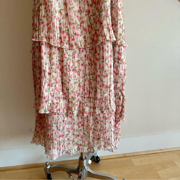 Something Navy Floral Tiered Pleated Spaghetti Strap Midi Dress Cream Pink S NWT - Picture 10 of 16